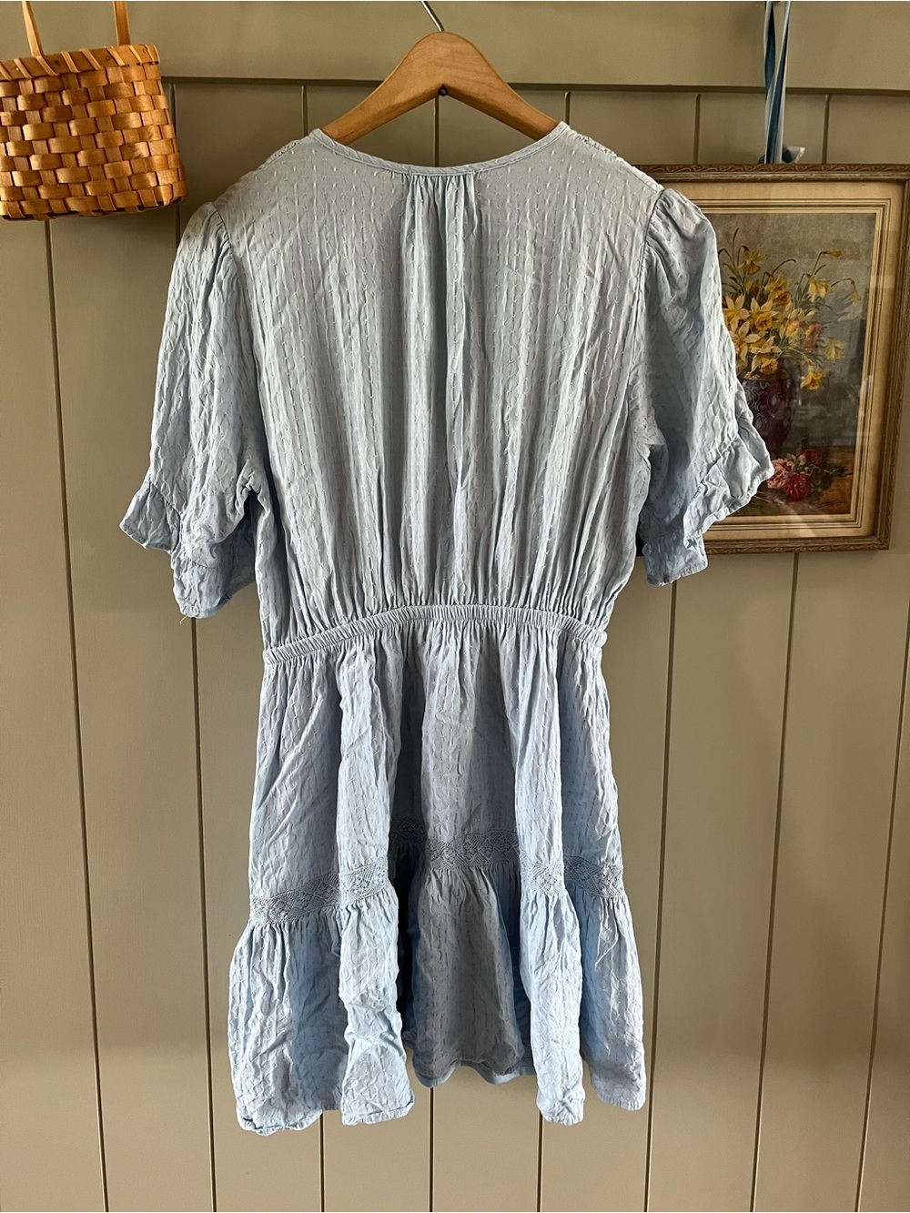 Light Blue Lace-Trim Short Sleeve Dress - Women's - Picture 3 of 3